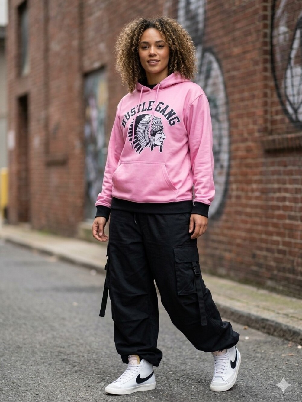HUSTLE GANG PINK OVERSIZED SWEATER HOODIE IN GOOD CONDITION